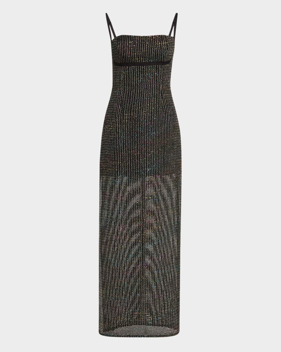 Stella Square-Neck Sequin Mesh Column Gown